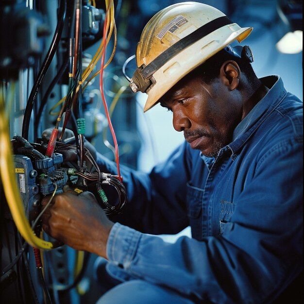 Worker in hard hat and protective wear